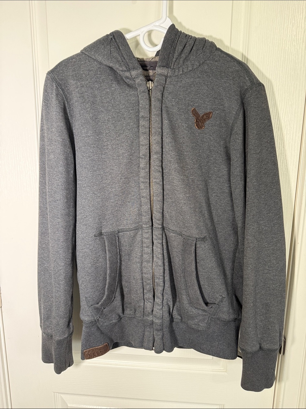 American Eagle Zip Up Hoodie Gray Heavyweight Sweatshirt Jacket Size M